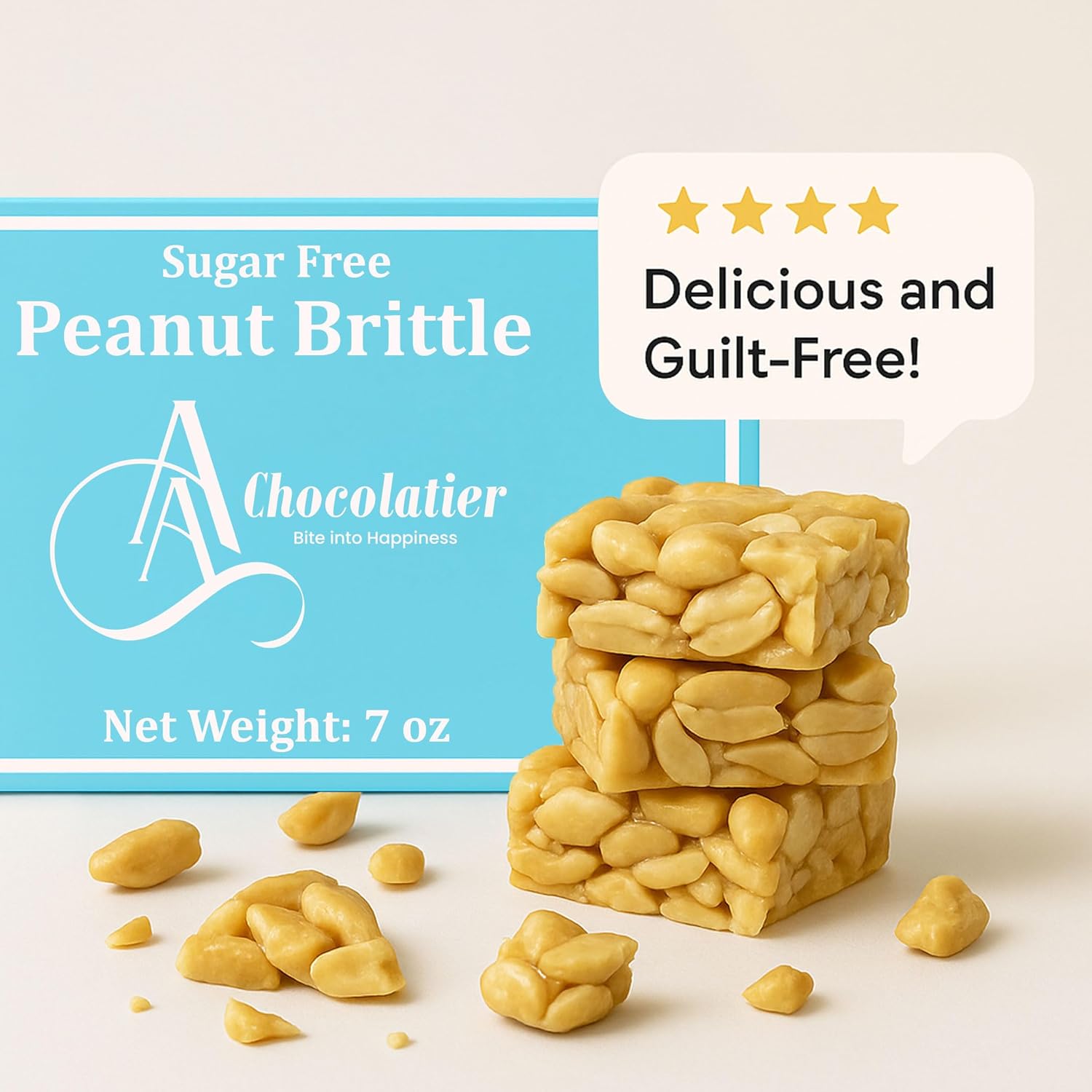 Andy Anand Handmade Sugar Free Peanut Brittle 1 lbs, Indulge in Pure Delight! Sugar Free Peanut Brittle: A Guilt-Free Snack for Any Time