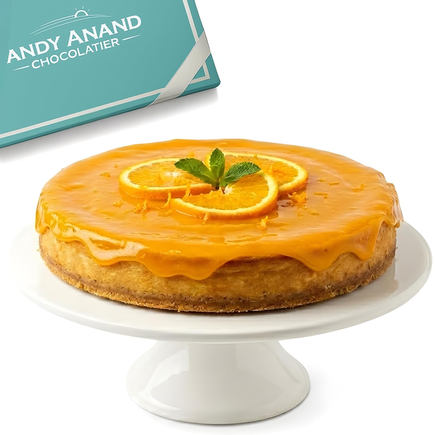 Andy Anand Sugar-Free Orange Glazed Cake, 9-Inch, 2 lb – Diabetic-Friendly, Fresh & Natural Ingredients, No Preservatives, Birthday Gift Box