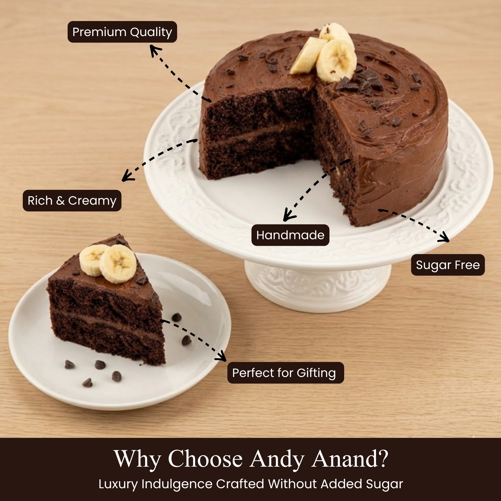 Andy Anand Chocolates Food & Beverages > Desserts & Sweets > Cakes > Sugar-Free Cakes Andy Anand Sugar-Free Chocolate Banana Cake, 2.8 lb – Keto & Diabetic-Friendly, Rich Chocolate & Real Banana, No Sugar Added, Birthday Gift Sugar-Free  Chocolate Banana Cake | Keto