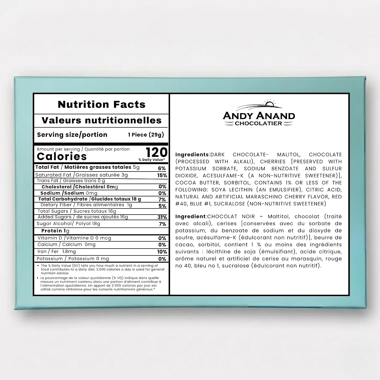 Andy Anand (48 piezas) Trufas cordiales de cereza y chocolate amargo sin azúcar, decadente