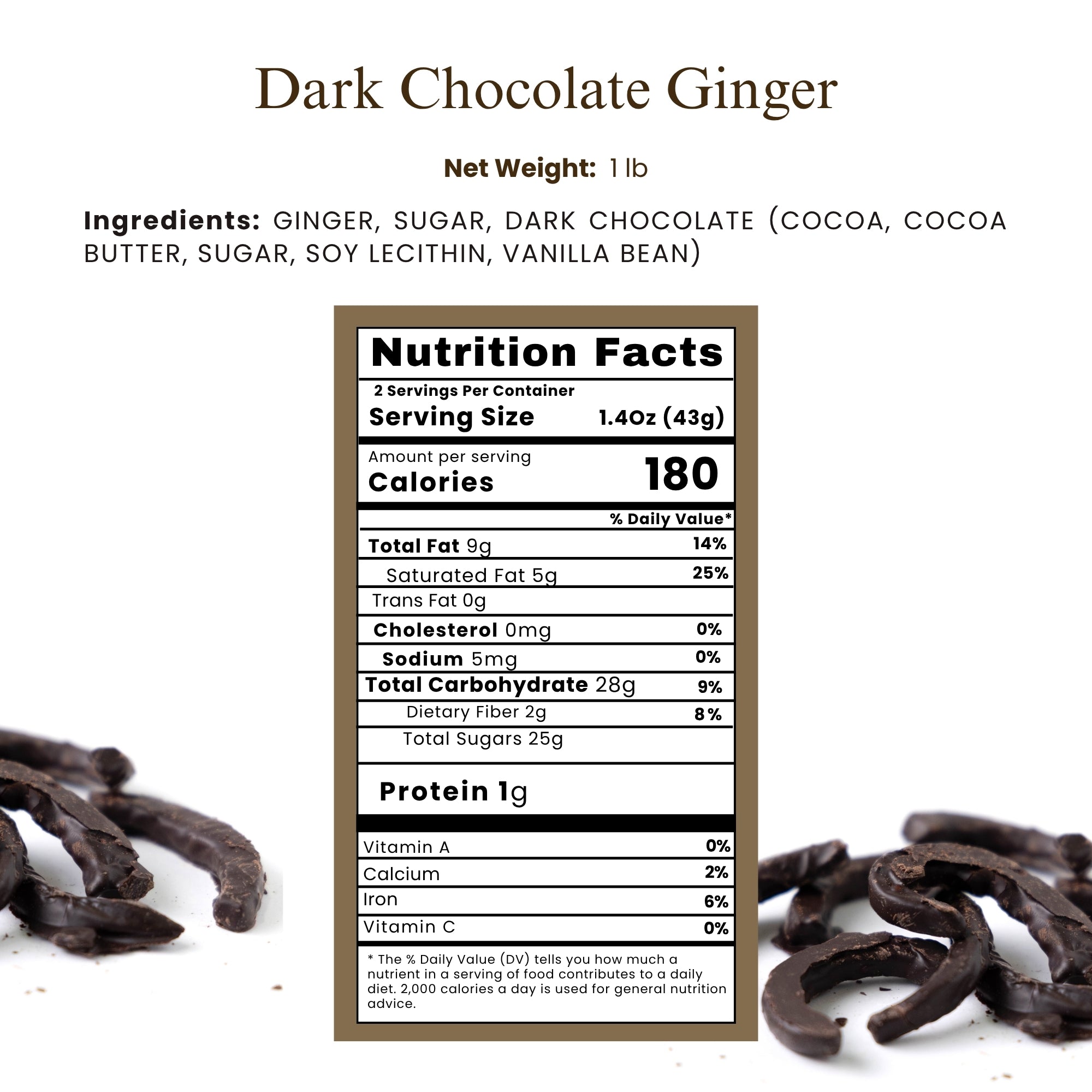 Andy Anand Sabroso Chocolate Belga Oscuro Semi Baño de Jengibre - 1 libra