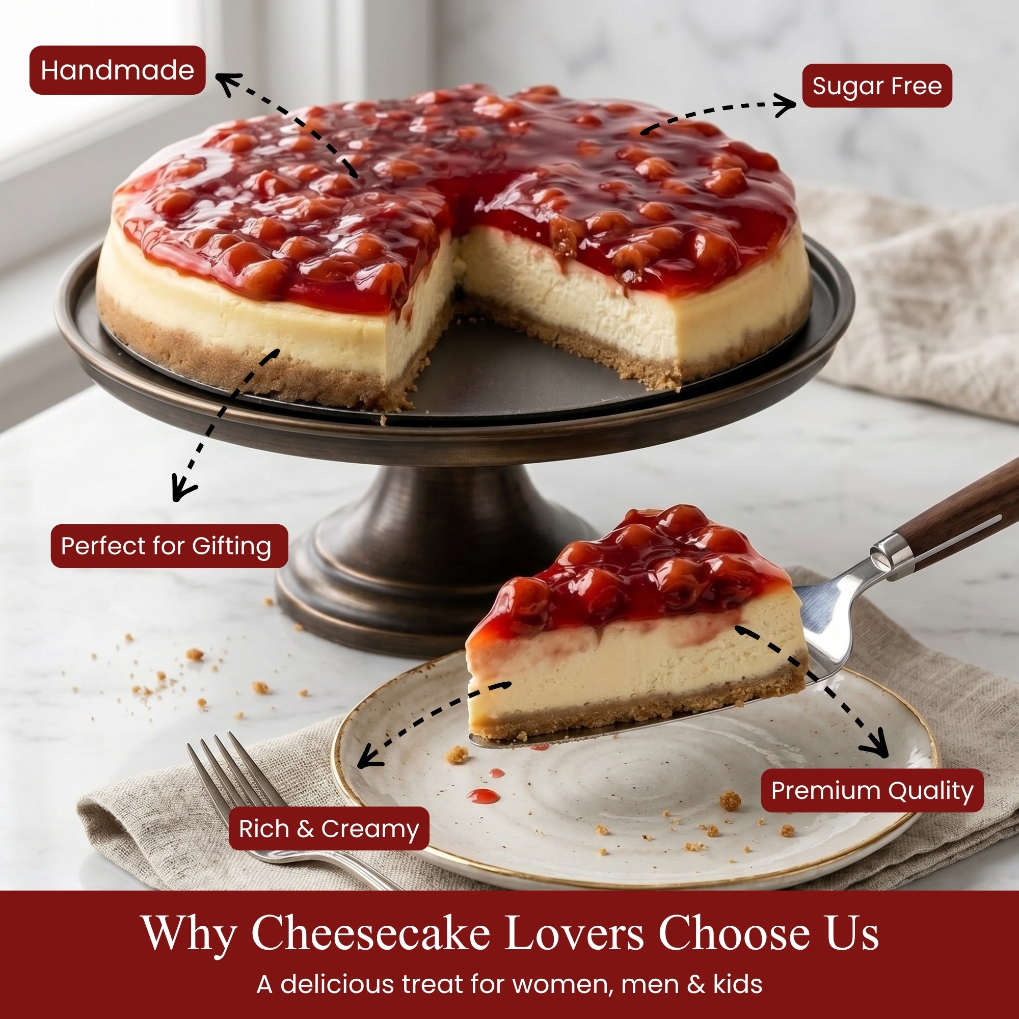 Andy Anand Tarta de queso y cerezas sin azúcar 9" - 3.4 lbs
