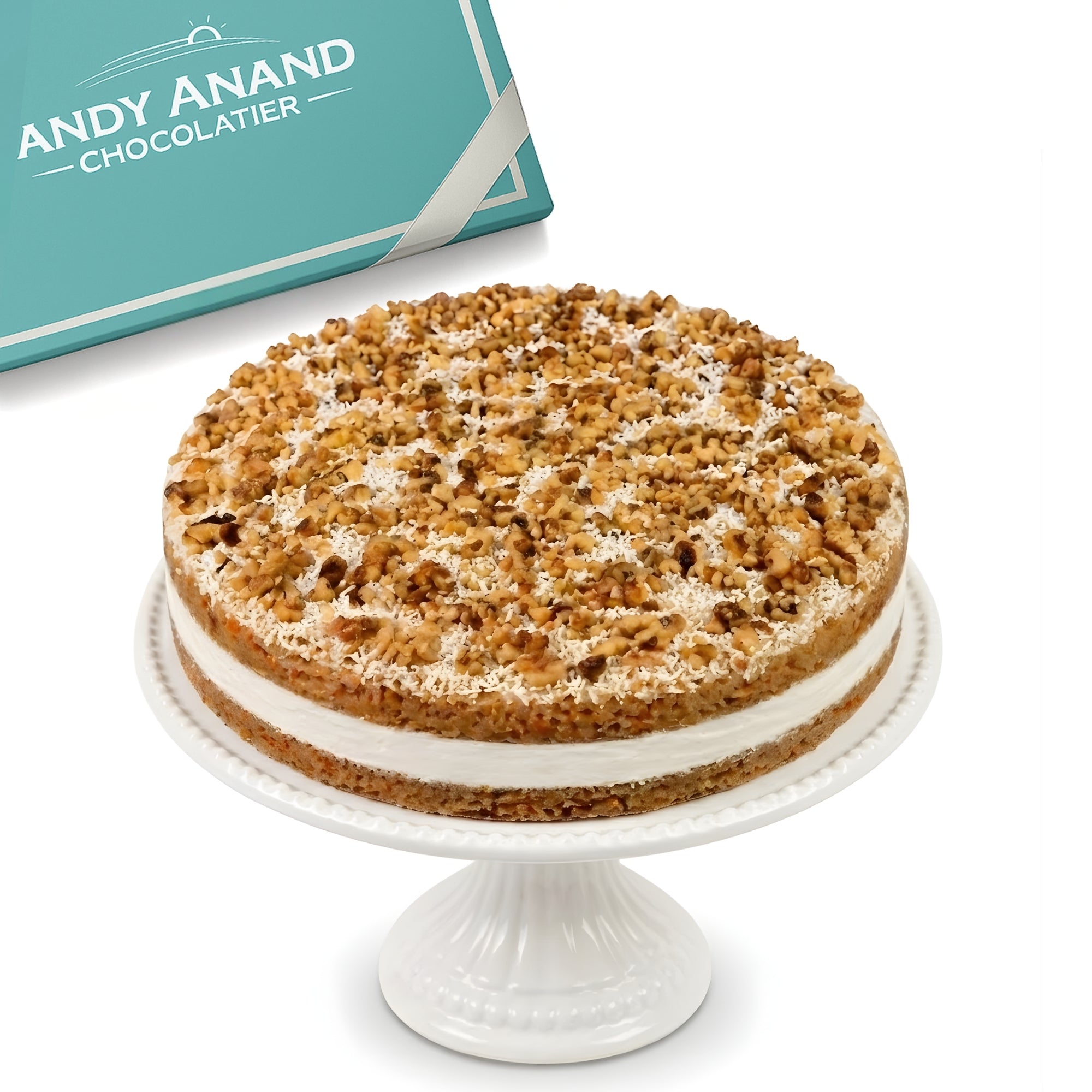 Andy Anand Chocolates Food & Beverages > Desserts & Sweets > Cakes > Sugar-Free Cakes Andy Anand Gluten-Free Carrot Cake, 3 lb – Fresh-Grated Carrots, Walnuts, Cinnamon & Cream Cheese Frosting, No Preservatives Gift Box Gluten-Free Carrot Cake | 