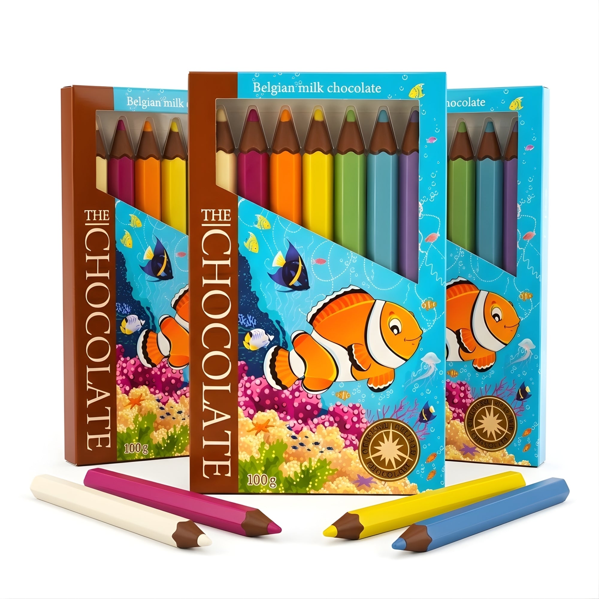 Andy Anand Lot de 7 boîtes de crayons de chocolat au lait : lot de 3 délicieuses friandises pour enfants - 21 pièces, délices délicieux : coffret cadeau en chocolat pour des friandises spéciales 