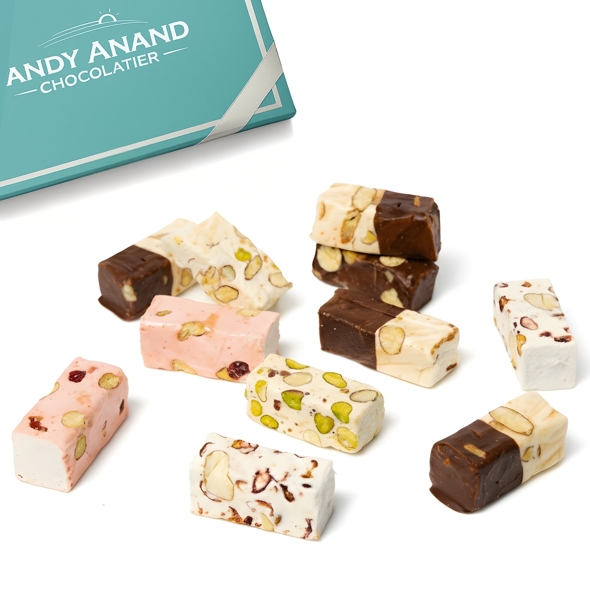 Andy Anand 28 bouchées de nougat aux amandes grillées, nougat mou et cassant, recette traditionnelle européenne au touron, nougat aux amandes - 7 oz - paquet de 2 