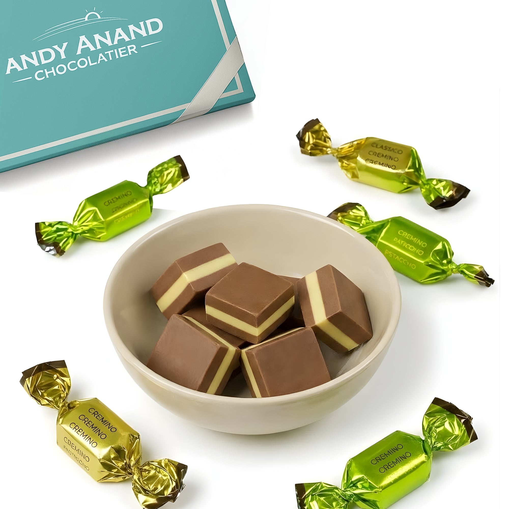 Andy Anand Cremini, 18 pièces, 2 saveurs, fabriqué en Italie, sans gluten, Cremino - 8 oz, délicieux délices : coffret cadeau en chocolat pour des friandises spéciales
