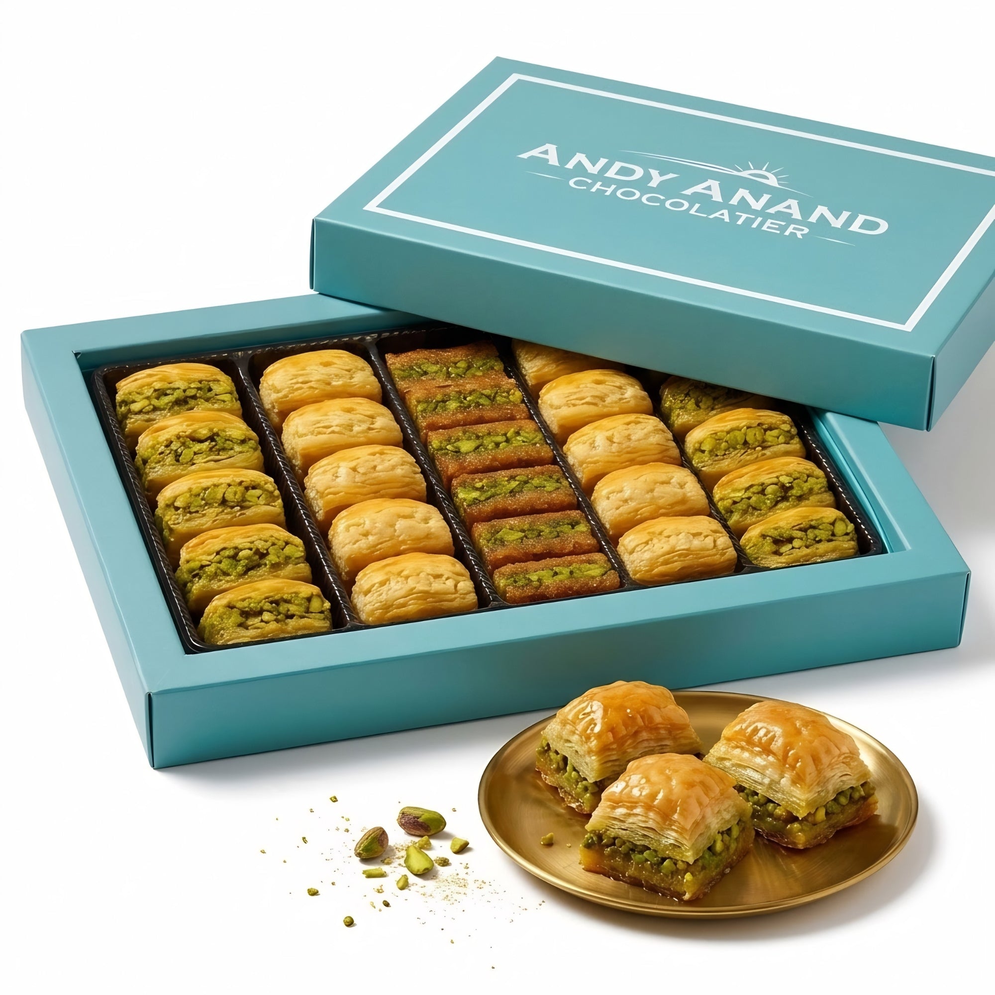 Baklava de luxe sans sucre Andy Anand : 26 pièces, couches de noix délectables, friandises et collations turques incroyablement délicieuses au baklava 8,8 oz