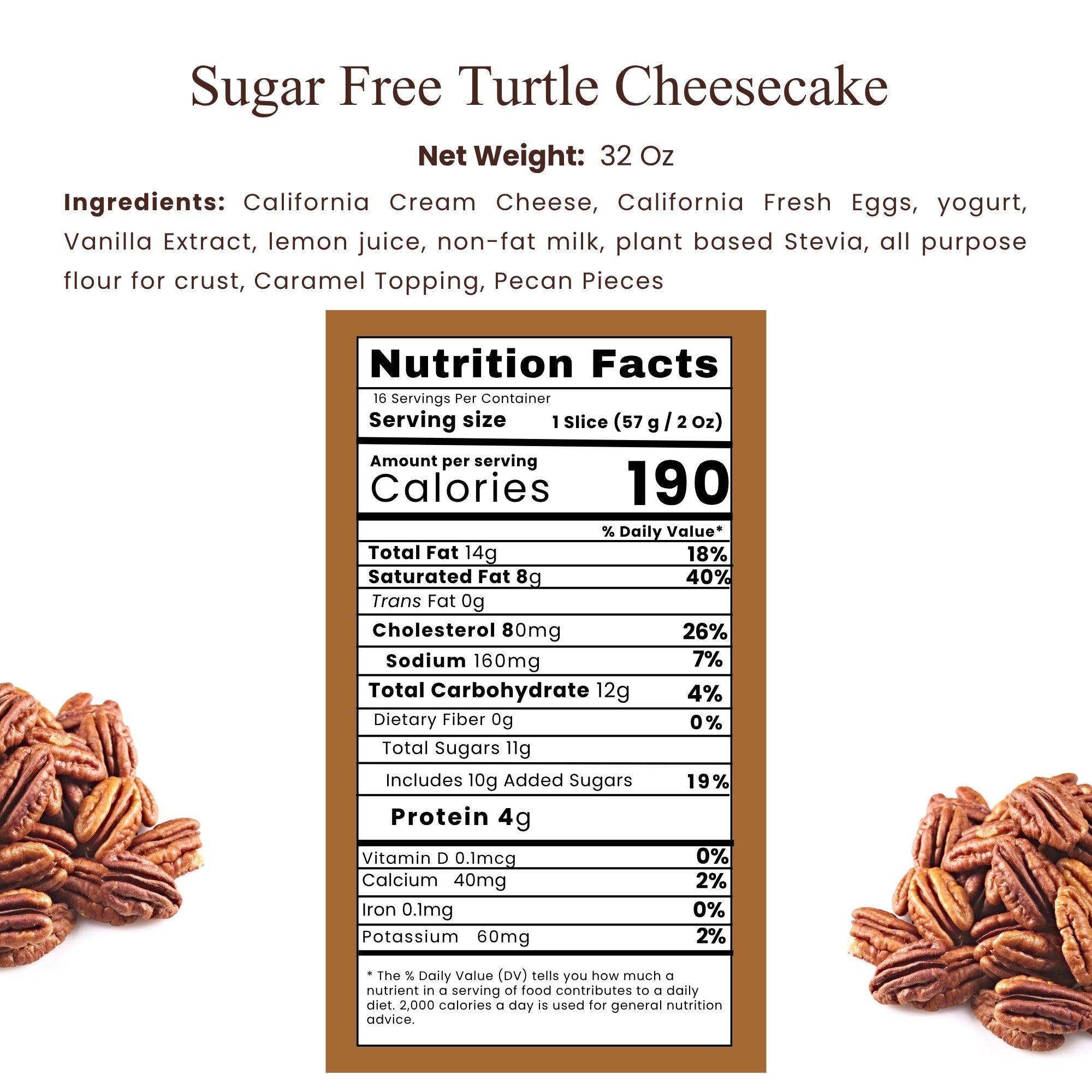 Andy Anand Yummy Turtle Cheesecake 9" con pepitas de chocolate y nueces - 2 lbs