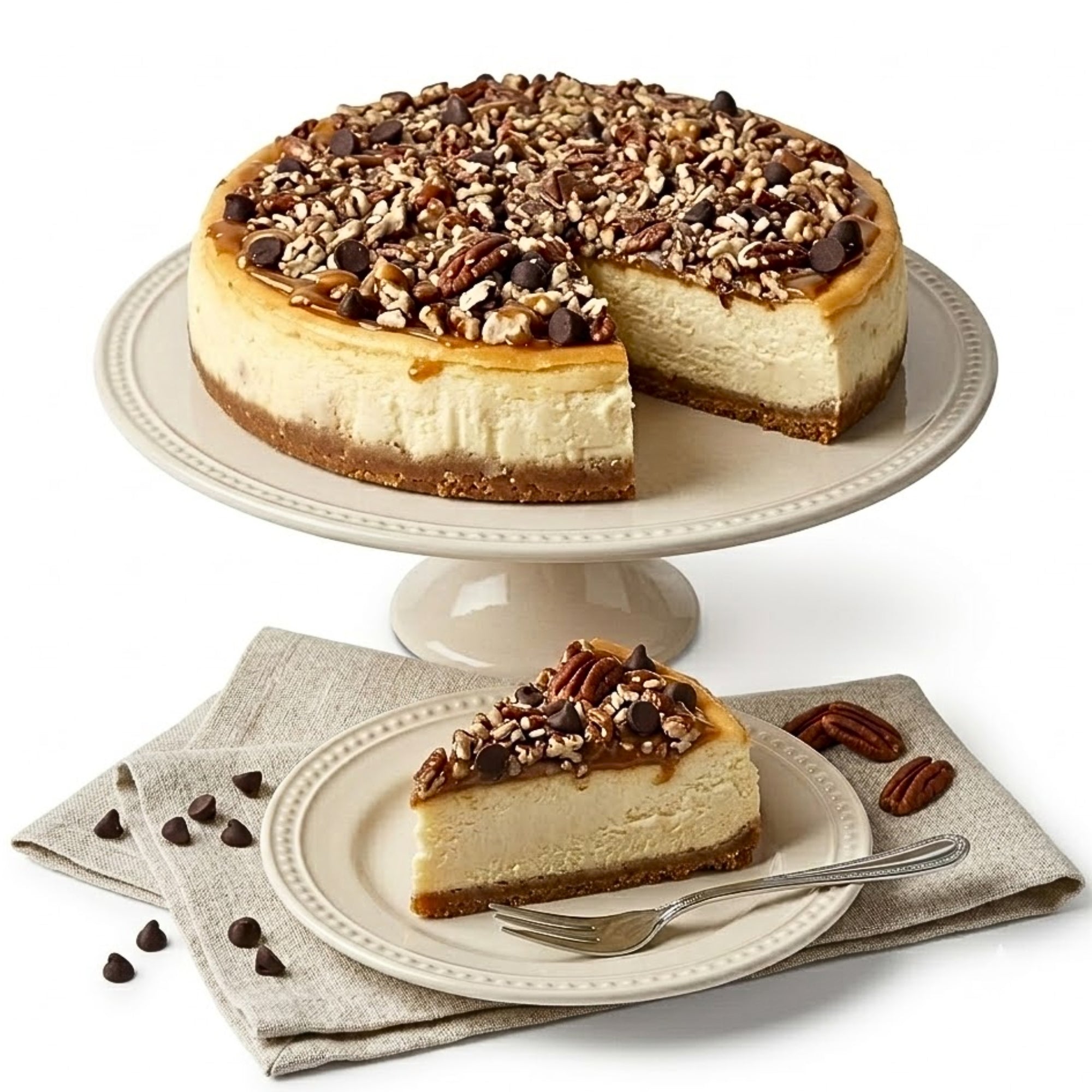 Andy Anand Cheesecake Tortue Fraîchement Cuit 9" avec Pépites de Chocolat et Noix Desserts Irrésistibles, Cheesecake d'Anniversaire à la New Yorkaise - 2 lbs