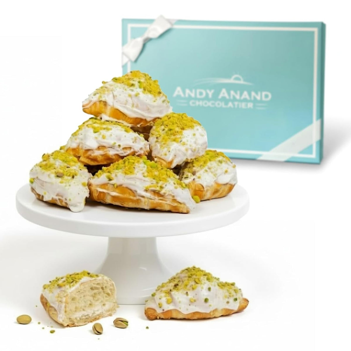 Sugar Free Chocolate Pistachio Croissant Cake 10 pc – Keto & Diabetic Friendly Hand Rolled Birthday Gift Box