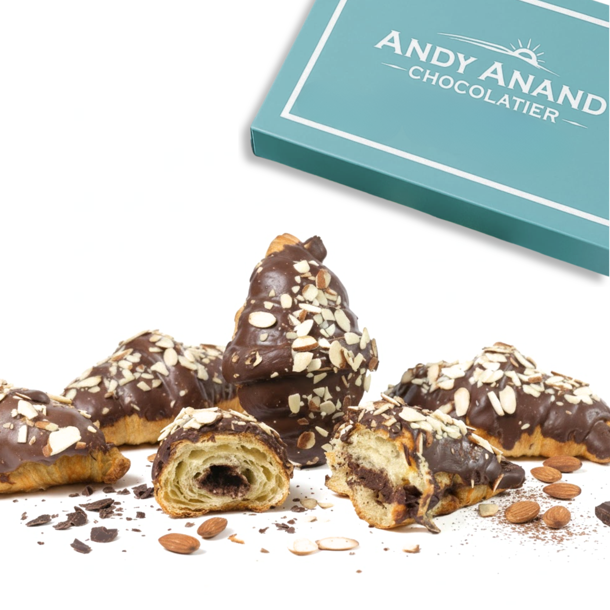 Andy Anand Chocolates Food & Beverages > Desserts & Sweets > Cakes > Sugar-Free Cakes Andy Anand Dark Chocolate Almond Croissant Cake, 10 pc, 2 lb – Hand-Baked, Buttery Flaky Pastry, Toasted Almonds, Gourmet Birthday Gift Box Dark Chocolate Almond Croissants (10 pc) | SoCal Bakery