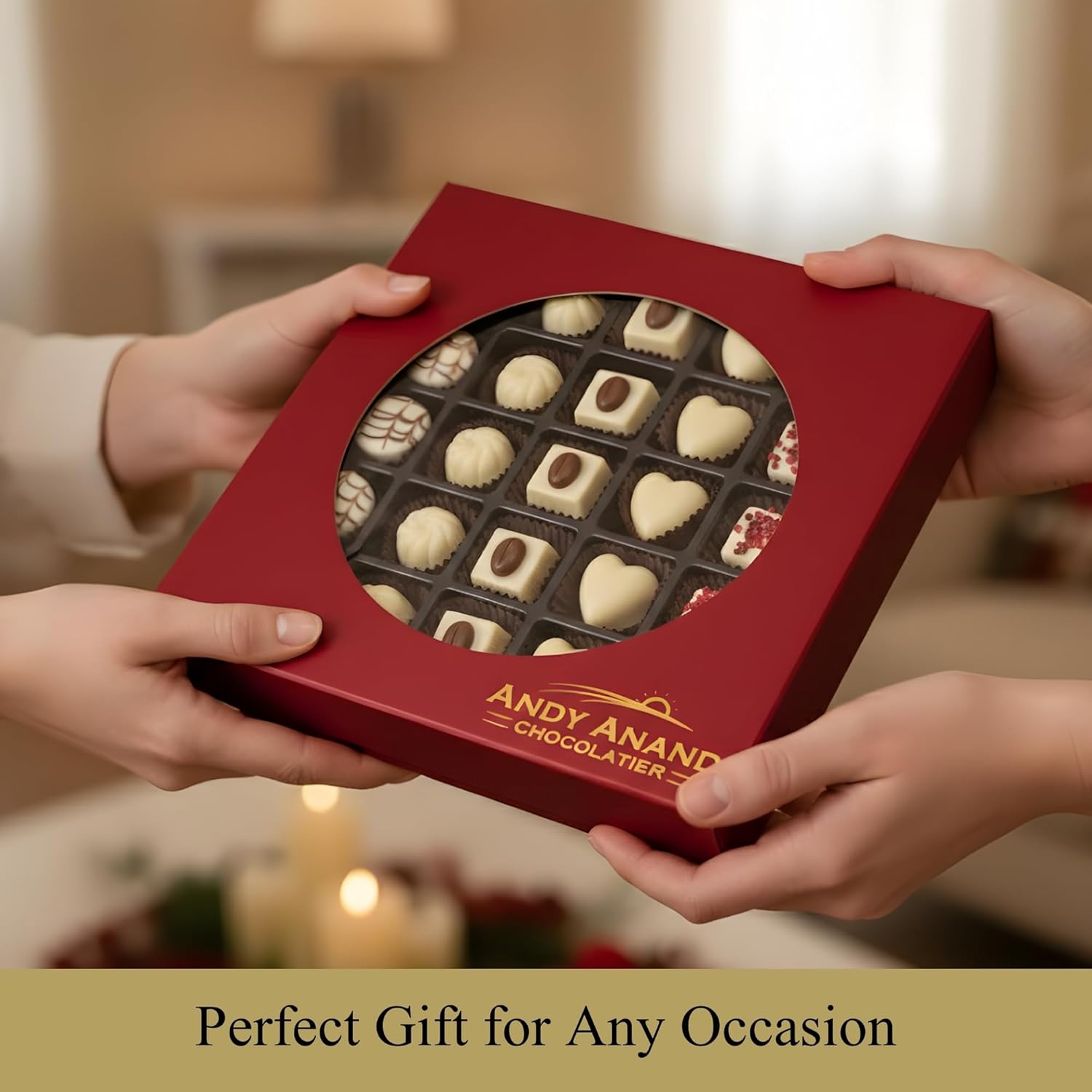 Andy Anand 24 Pc Premium Belgian White Chocolate Truffles – Gourmet Ganache Filled Luxury Gift Box, Crafted with 60% Chocolate (Cocoa Butter)