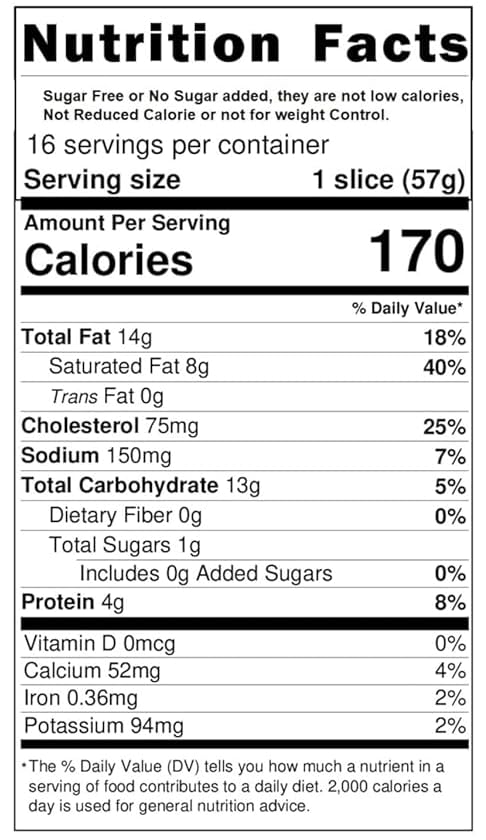 Brownie Cheese Cake nutrional chart