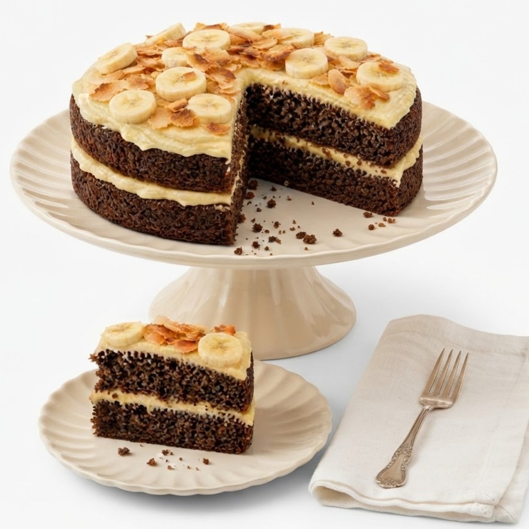 Andy Anand Sugar Free Chocolate Banana Coconut Cake: No Sugar Added, Low Carb Keto Friendly Dessert. Gourmet Diabetic Friendly Chocolate Cake with Real Banana Cream Frosting & Ganache. Ships Fresh, 2.8lb