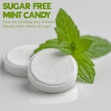 Andy Anand Sugar Free Italian Balsamic Mint Candy: 150 Pcs, Delicious & Refreshing, Ideal for Keto, Vegan, Gluten-Free Lifestyles. Close-up of white mints and fresh mint leaves, emphasizing artisanal quality.