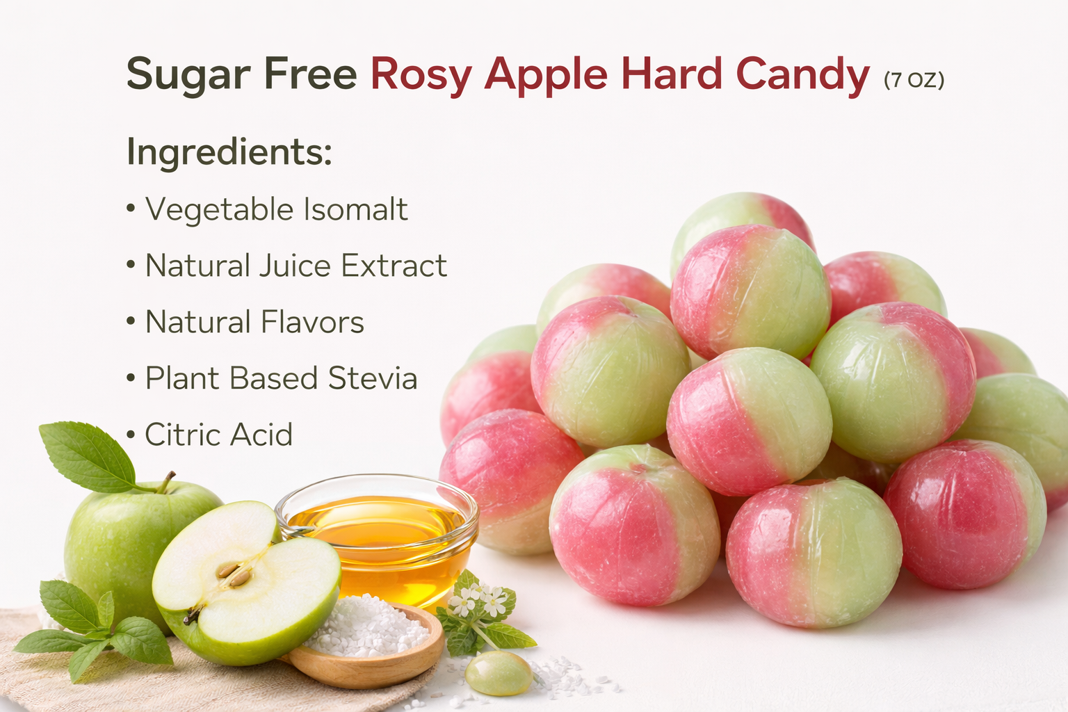 Andy Anand Sugar Free Rosy Apple Hard Candy Boiled in Copper Kettle for that unique taste, Flown from Europe 25 Pieces - Sugar & Aspartame Free - Naturally Flavored & Sweetened - Non-GMO, Gluten Free, Keto & Diabetic Friendl