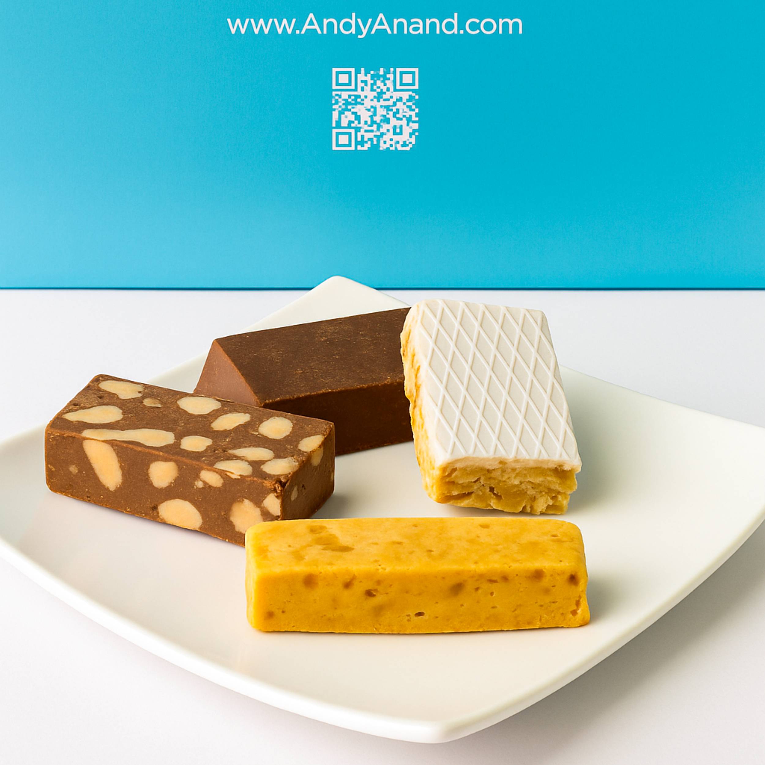 Assortiment de nougat sans sucre Andy Anand, sans gluten - 4 délicieuses saveurs de nougat aux amandes tendres et onctueux (16 pièces) - Fabriqué en Europe 7 oz - Lot de 2