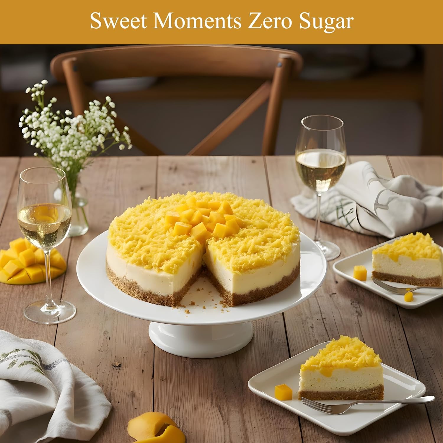Andy Anand Sugar Free Coconut Mango Cheesecake, Diabetic & Keto Friendly, Authentic Recipe with Fresh California Cream Cheese, No Preservatives or Chemicals, Gourmet Sugar Free Dessert