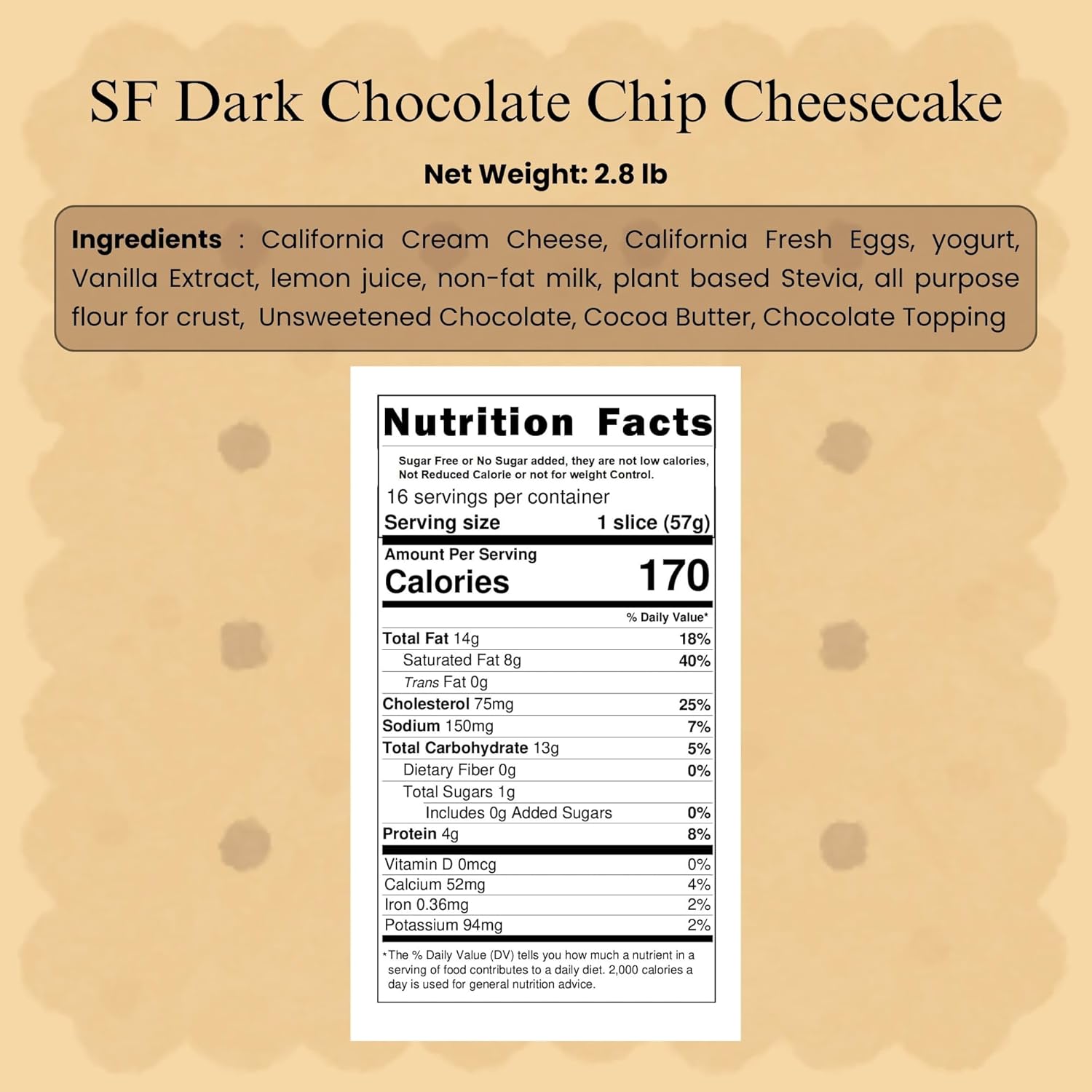 Sugar Free Dark Chocolate Chip Cheesecake ingredients