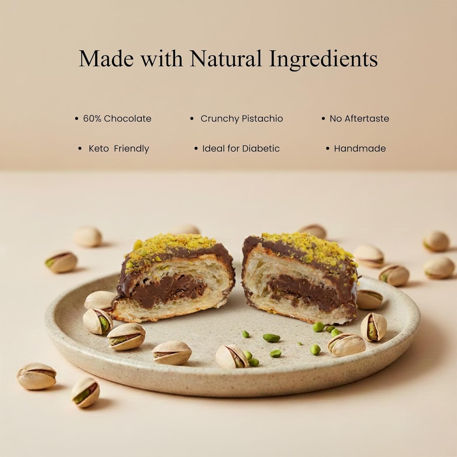 Sugar free Dubai chocolate cake with premium cocoa