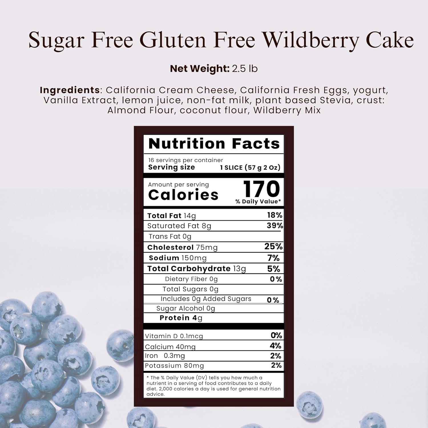 Sugar Free wildberry cake nutritonal chart