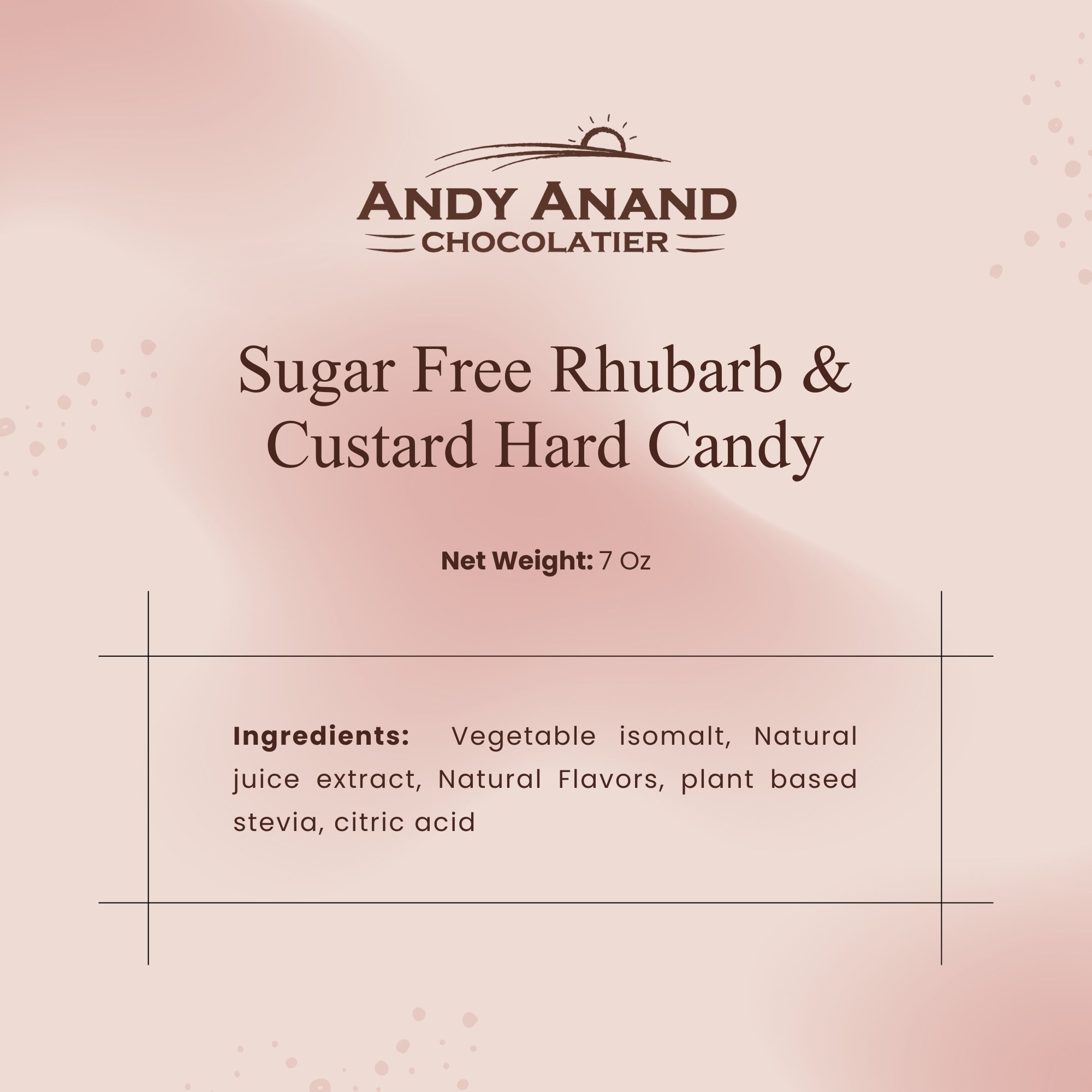 Andy Anand Sugar Free Rhubarb & Custard Hard Candy Boiled in Copper Kettle for that unique taste, Flown from Europe 25 Pieces - Sugar & Aspartame Free - Naturally Flavored & Sweetened - Non-GMO, Gluten Free, Keto & Diabetic Friendly