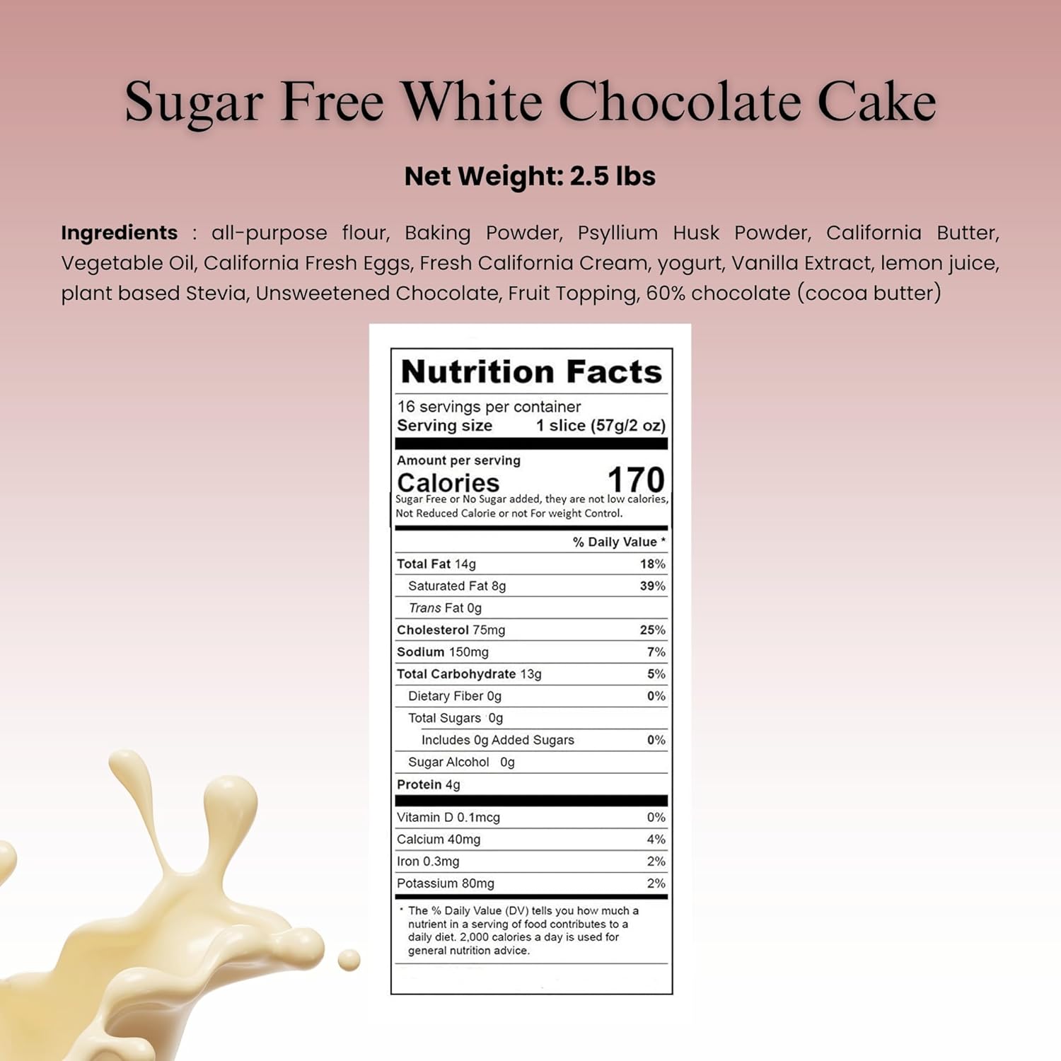 Sugar Free White Chocolate Cake ingredients