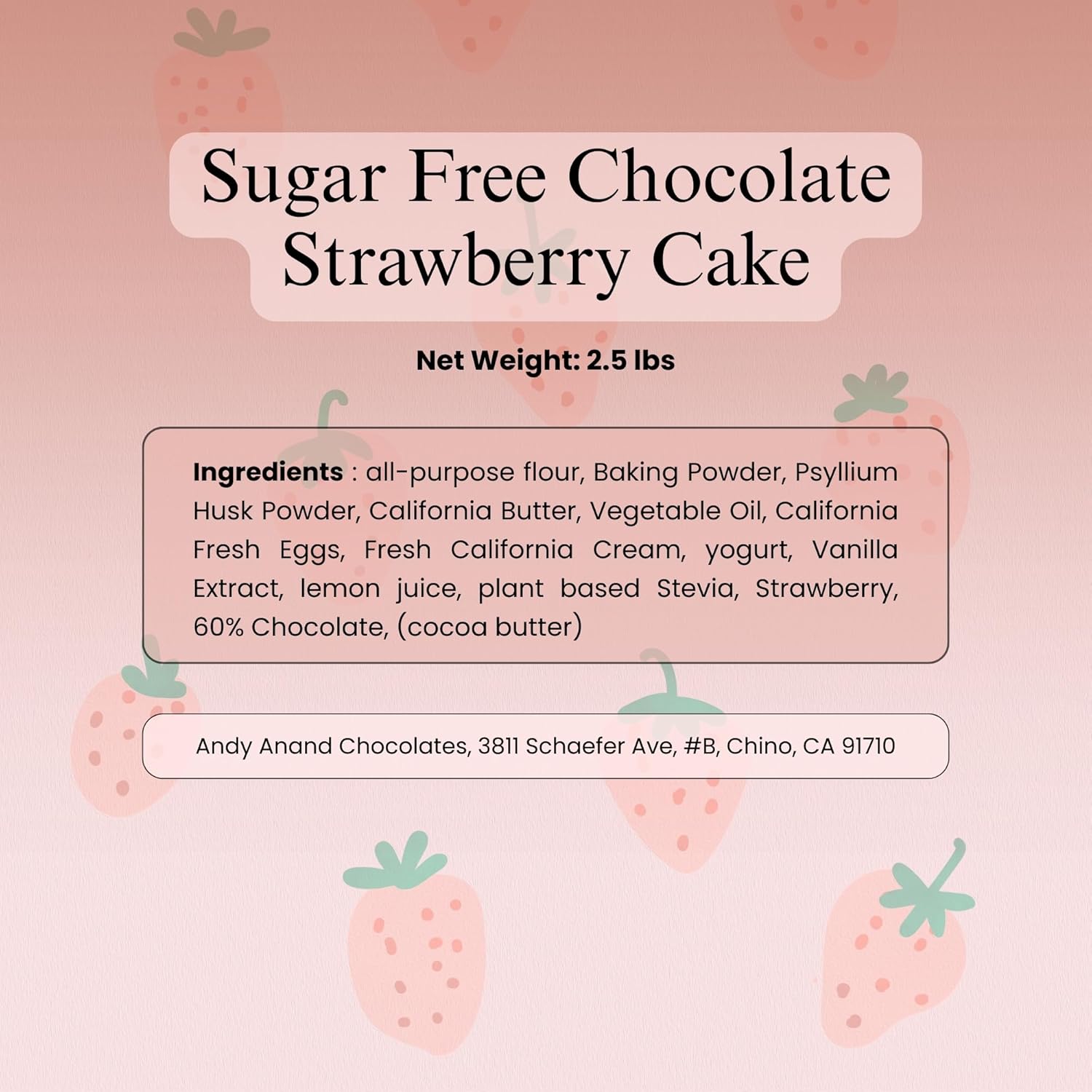 Andy Anand Delicious Sugar Free Cake - Chocolate Strawberry Cake 9" Amazing No Sugar Added Cakes From Bakery (2.5 lbs)