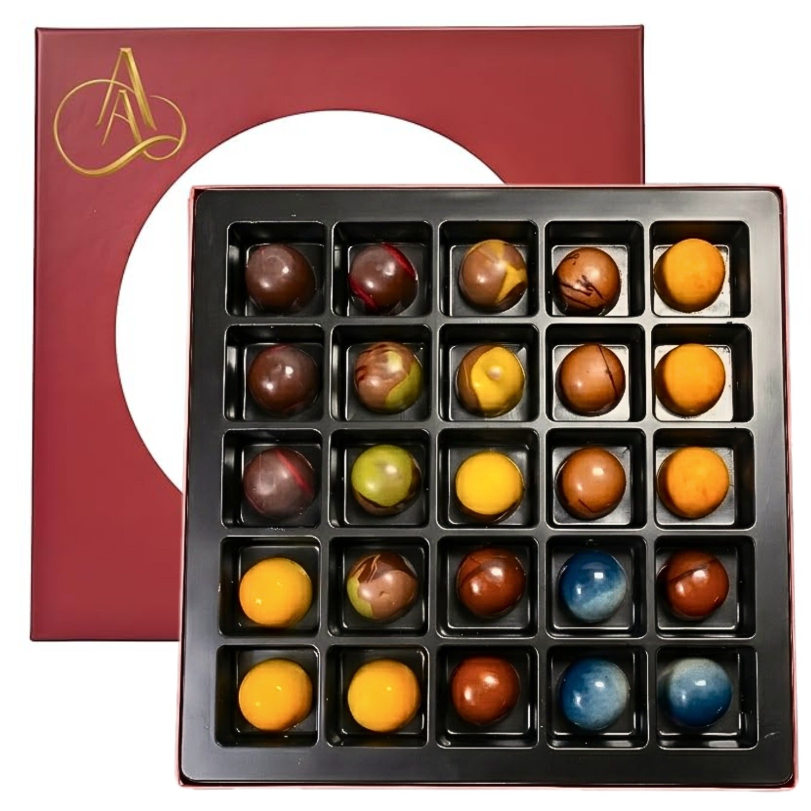 Andyanand Food & Beverages > Desserts & Sweets > Chocolate Andy Anand Monet Chocolate Bonbons Gift Box, 25 pc, 6.52 oz – Gluten-Free Belgian Truffles & Pralines, Birthday & Holiday Gift Collection Belgian Chocolate Bonbons 25 pc | Gluten-Free, Nationwide