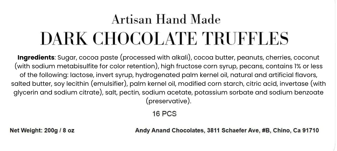Andy Anand Artisan Dark Chocolate Truffles – 16 Pc Handmade Vegan Gourmet Chocolate Temptations, Perfect Gift Box for Anniversaries & Any Occasion, Made with 60% Chocolate (Cocoa Butter)