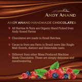 Freeze-dried strawberries coated in dark Belgian chocolate, handcrafted with care and passion by Andy Anand Chocolates.