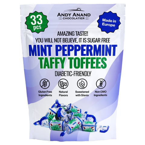 Andy Anand 33 pcs Sugar Free Mint Peppermint Taffy Toffees Diabetic - friendly - 7 oz - Andyanand