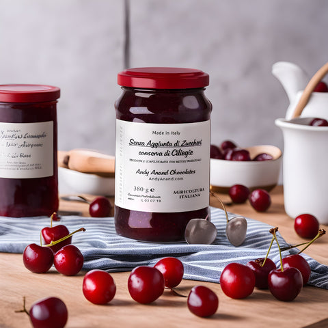 Andy Anand Cherry Jams- Preserve, One Ingredient Made in Italy, 380 Grams, No sugar Added - Andyanand