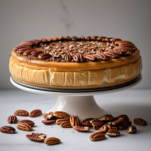 Andy Anand Delicious Gluten Free & Sugar Free Caramel Pecan Cheesecake 9" - All Natural Ingredients, Best Heavenly Creamy Cheese Cake For Celebrations & Dessert Lovers (2.8 lbs) - Andyanand