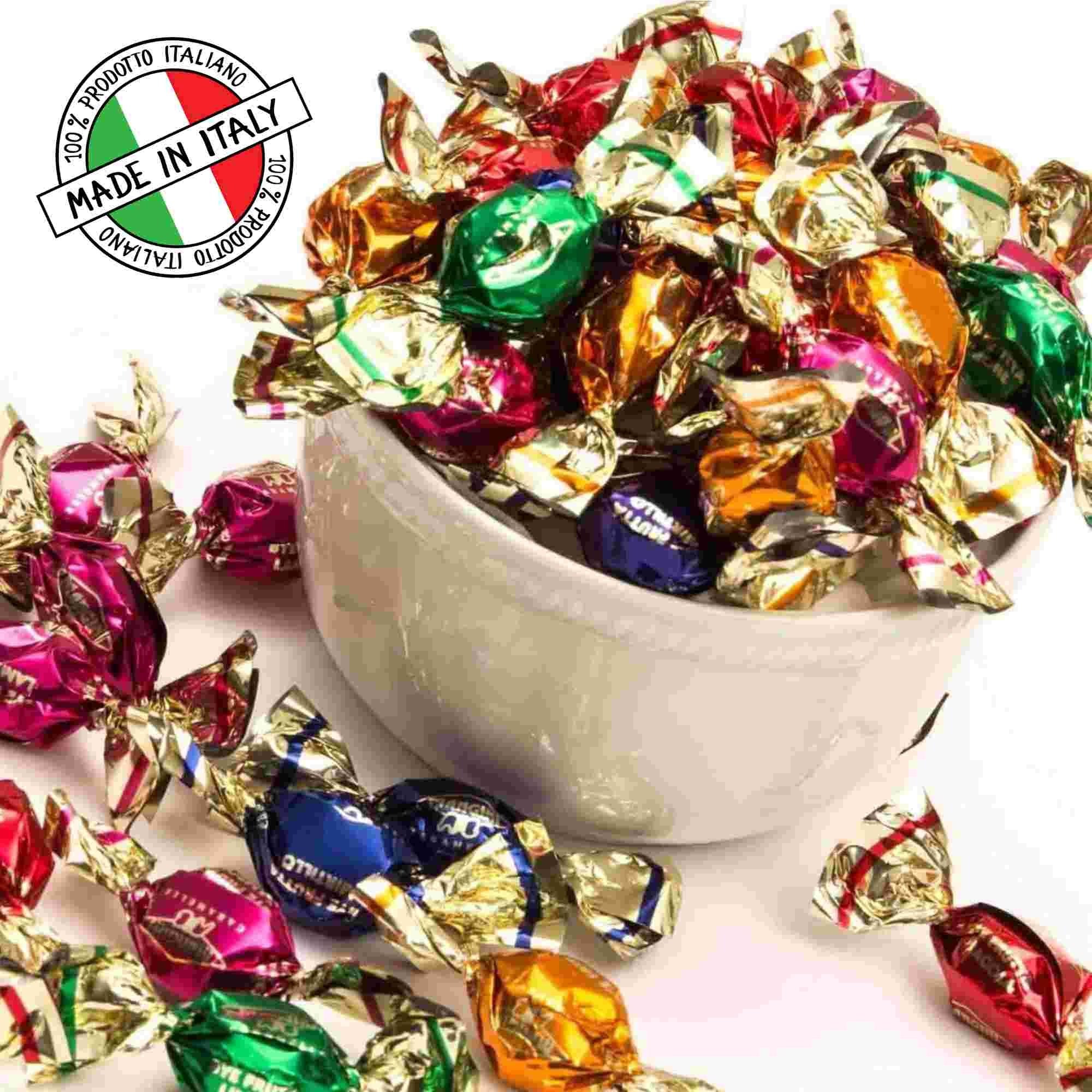 Assorted Italian hard candy in a bowl, featuring a variety of colorful and flavorful fruit-flavored candies made with natural ingredients and no added sugar. Andy Anand Chocolates, All Products, Products, Italian Delicacies imported from Italy, Sugar Free Candy.