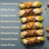 Gluten-free fresh chocolate cannoli in 8 flavors, tiramisu, coffee, orange, red berries, chocolate, pistachio, caramel, and lemon, flown fresh from Italy, by Andy Anand Chocolates, All Products, Products, New Arrivals, Italian Delicacies imported from Italy