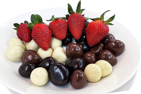 Andy Anand Fresh Freeze Dried Strawberries 48 Pcs Dipped in Premium Milk, White and Dark Chocolate Delicious - Decadent - Andyanand