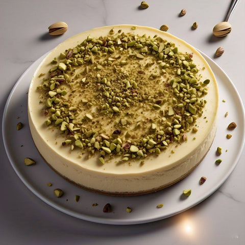 Andy Anand Gluten Free & Sugar Free Caramel Pistachios Cheesecake 9" - No Chemicals Preservatives, Delightful Creamy Nutty Taste, Best Diabetic Friendly Cheese Cake For Celebrations & Dessert Lovers (2.6 lbs) - Andyanand