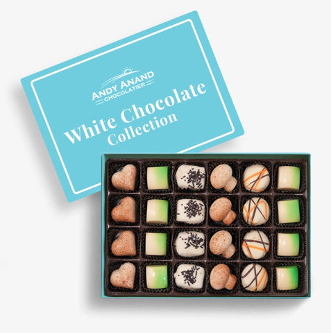 Luxury Belgian white chocolate truffles in a premium gift box from the exquisite Andy Anand Chocolates collection. Handcrafted confections with rich ganaches reflecting the finest European flavors. Andy Anand Chocolates, All Products, Products, Chocolate Truffles- Free 2nd Day Air, White Chocolate.