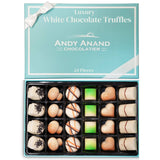 Andy Anand Handcrafted Belgian White Chocolate Truffles - 24 - Piece Luxury Gift Box, Gluten - Free, Soy - Free, Sesame - Free, Hand Made Truffles Gift Box for Gifting - Perfect for Birthday, Baby Shower, Christmas, Anniversary Any Occasion - Andyanand