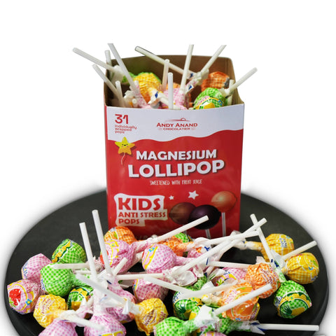 Andy Anand Low - Calorie Lollipops & Calming Magnesium Sweet & Calm Combo in fruit flavors Kids Magnesium Pops, 31 pcs 8.8 oz - Kids Love Them! Sweetened with real fruit Juice - Andyanand