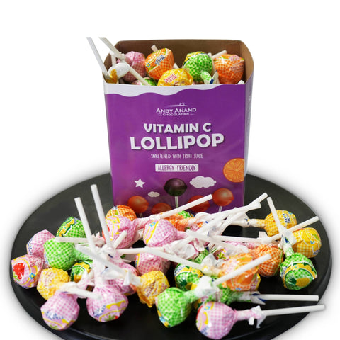 Andy Anand Low Calorie Lollipops, Vitamin C Enriched 31 pcs, Fruit Flavors, 8.8 oz - Kids Vitamin C Pops, Kids Love Them! Sweetened with real fruit Juice - Andyanand