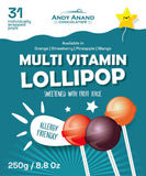 Andy Anand Low - Calorie Lollipops with Multi Vitamins fruit flavored 31 pcs, Kids Love Them! 8.8 oz, Kids Multivitamin Pops, Sweetened with real fruit Juice - Andyanand