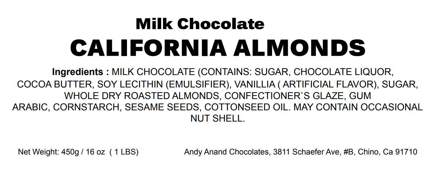California Almond Chocolate Andy Anand Premium California Almonds covered with Gourmet Chocolate - Andyanand