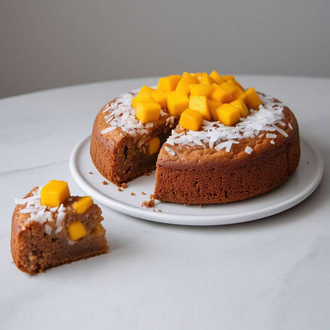 Andy Anand Sugar Free Dunked Mango Coconut Cake (2.5 lbs) - Enjoy the amazing taste of a classic Mango Coconut cake without the sugar! Dunked in Fresh Mango Puree - Andyanand