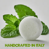 Andy Anand Sugar Free Italian Balsamic Mint Candy: 150 Pcs. White round candies with green mint leaves, perfect for keto, vegan, gluten-free lifestyles.