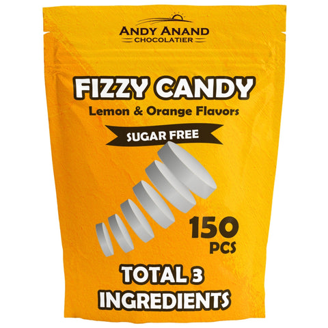 Andy Anand Sugar Free Italian Effervescent Fizzy candy Lemon & Orange Flavors: 150 Pcs, Delicious & Refreshing, Ideal for Keto, Vegan 7 Oz - Andyanand