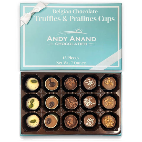 Andy Anand's 15 Pcs Belgian Chocolate Truffles & Praline Cups, Made with Freshest Cream Gift Boxed - Andyanand