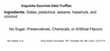 Exquisite gourmet date truffles featuring a harmonious blend of dates, pistachios, sesame, hazelnuts, and coconut. These delectable treats are crafted with care, free of sugar, preservatives, chemicals, and artificial flavors. Andy Anand Chocolates, All Products, Products