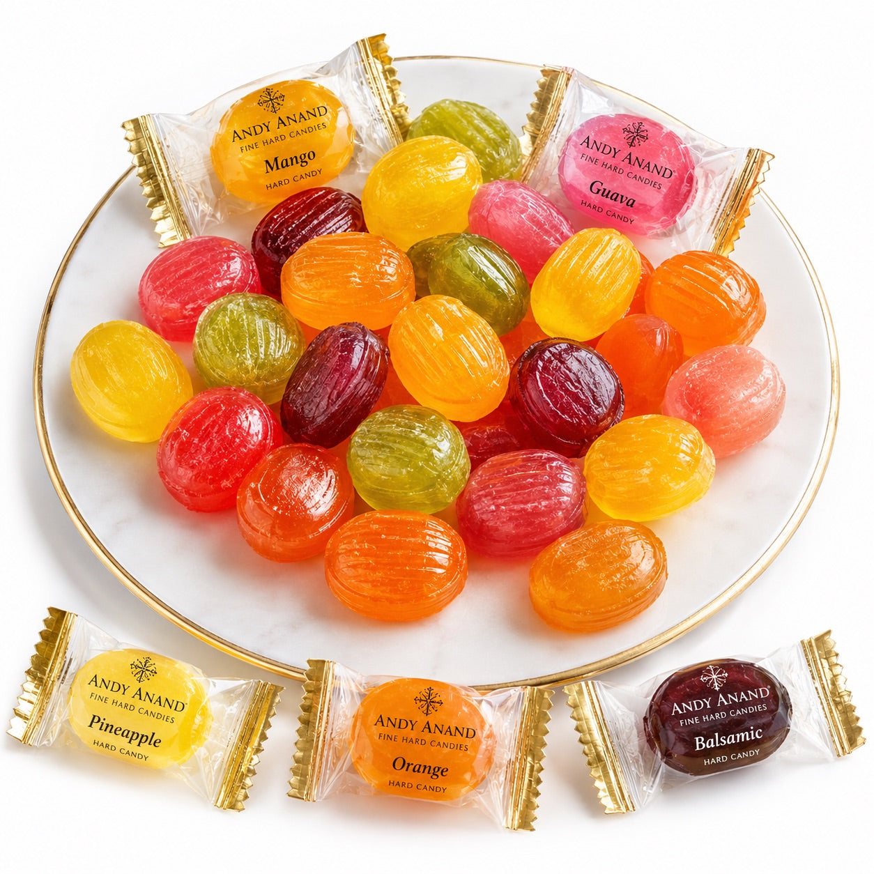 Andy Anand Sugar Free Hard Candy Assortment, 1 lb, Approx. 75 Individually Wrapped Fruity Discs, Stevia Sweetened, Non-GMO, Natural Flavors, Mango, Orange, Pineapple, Guava & Balsamic